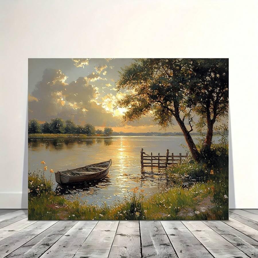Toile coucher de soleil et bateau evocation de calme pour la maison - 2