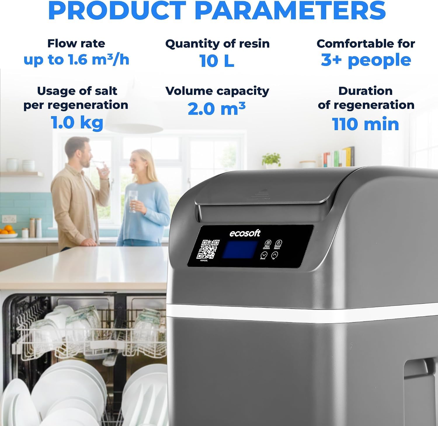 Ecosoft CUBE 100 kompaktowy kabinowy zmiękczacz wody do mieszkań z zaworem Smart