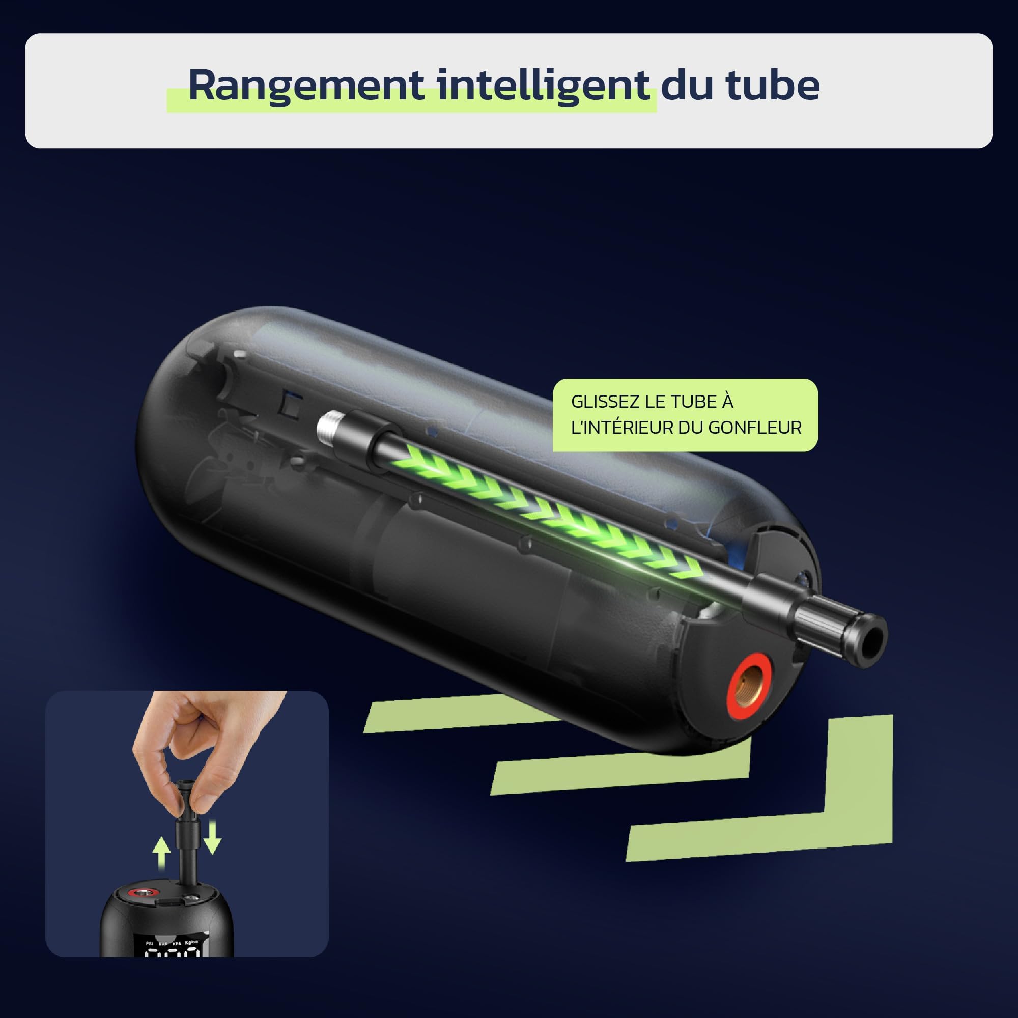 Woowind Gonfleur Pneus Voiture, Pompe A Velo, Gonflage en 1 Minute, 150PSI/10,3BAR Compresseur à Air Portatif pour Voitures, Vélos, Motos et Ballons avec Arrêt Automatique, Ecran LCD et Lampe LED