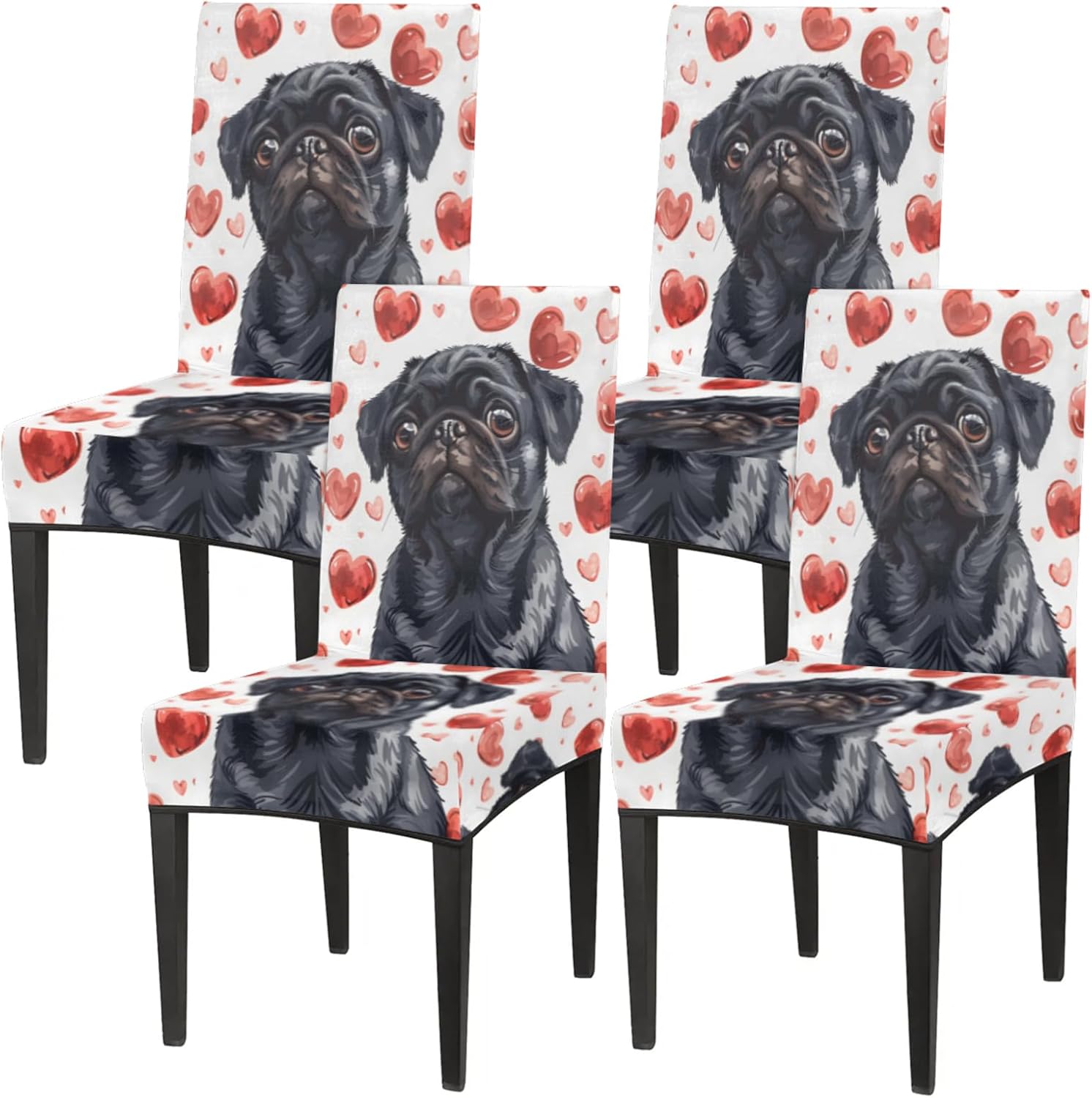QsirBC Dog Lovers Stretch Dining Room Chair Covers Set of 6 Chair Slipcovers Removable Washable Kitchen Seat Covers Chair Protectors for Hotel Party Wedding