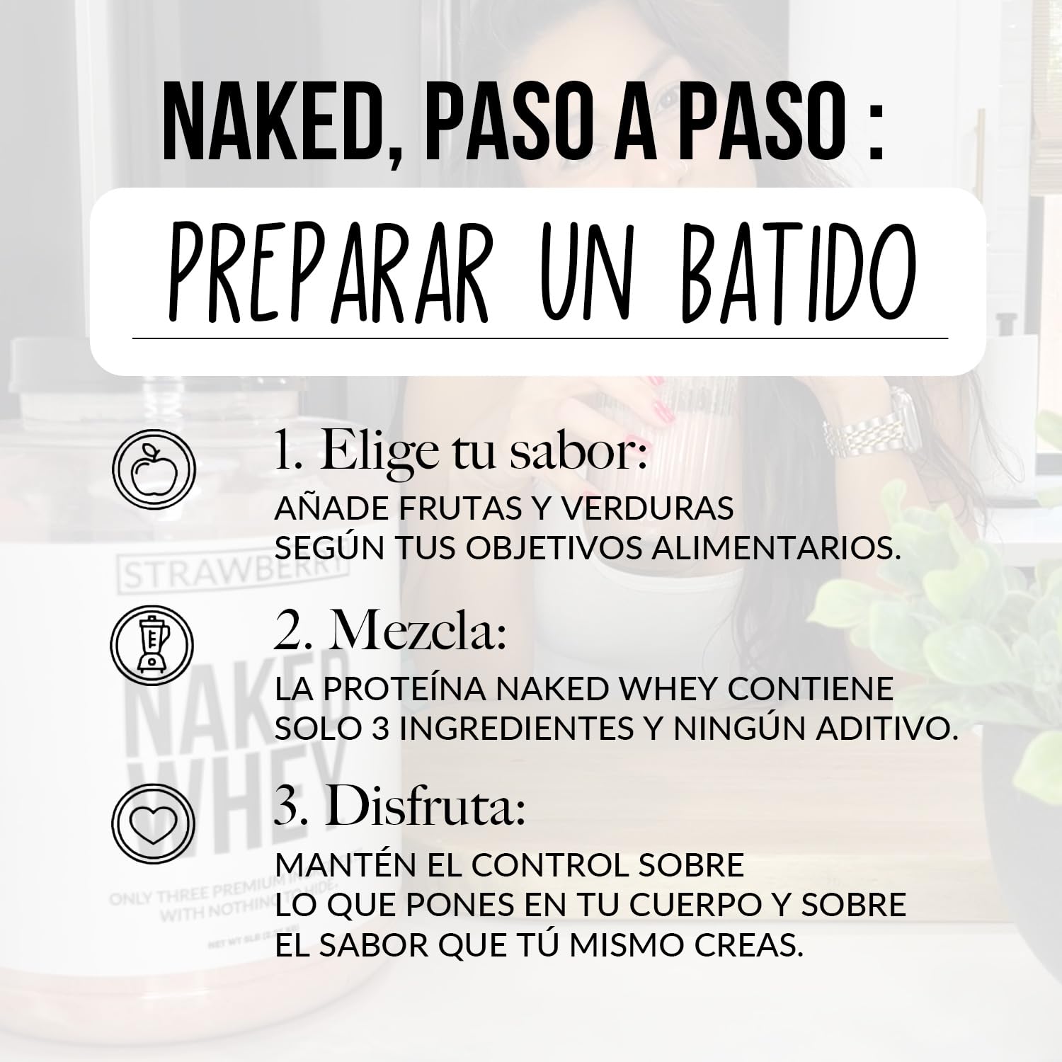 Naked Whey Protein, Proteina en Polvo, Un Solo Ingrediente, Grass Fed, Sin Gluten, Sin Soja, Sin OGM, 25g de Proteinas y 6g de BCAAs por Medida, Sin Sabor, 12 Porciones, 450g
