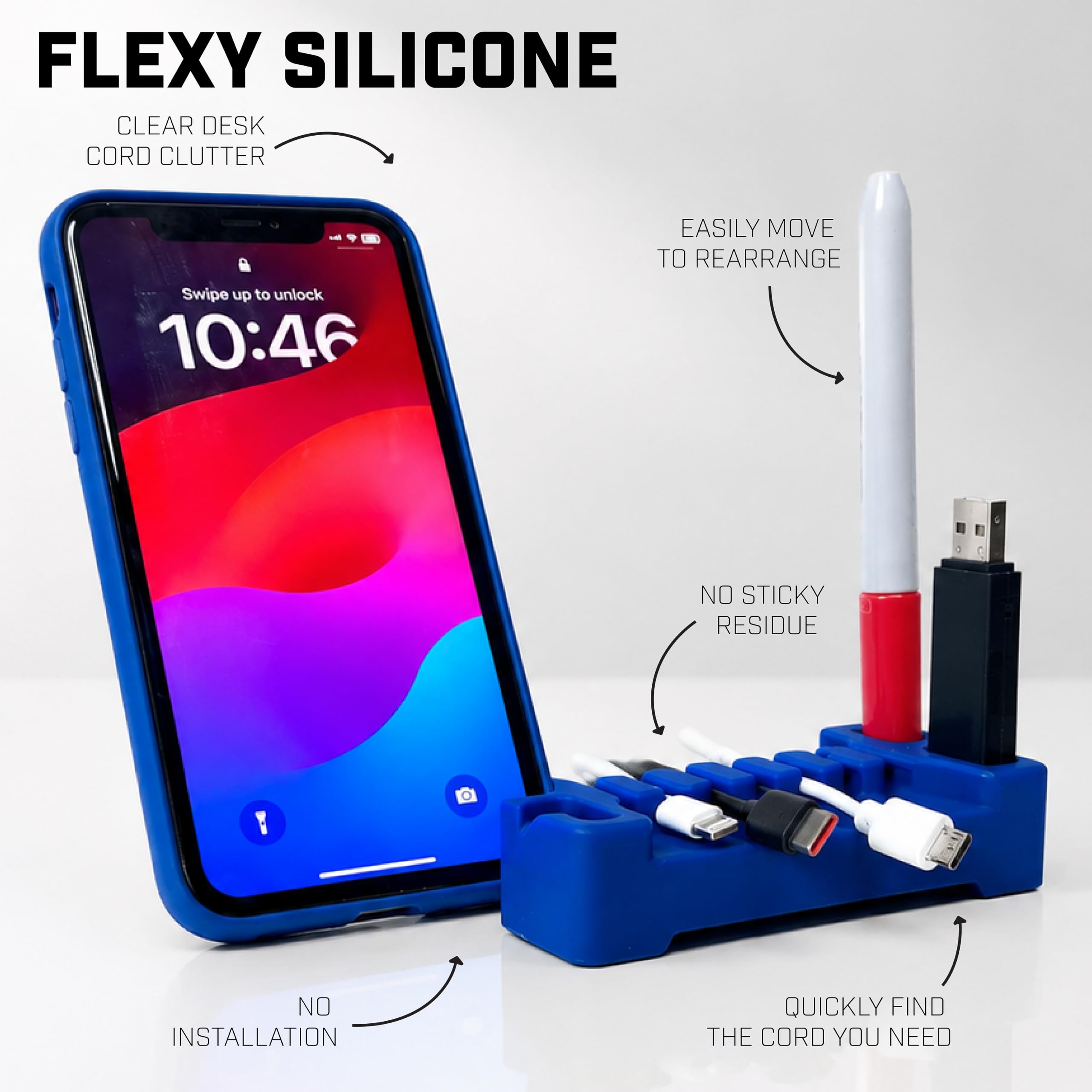 DeskBrick by CordBrick - Organizer per cavi ponderato per scrivania, supporto per telefono, organizer da scrivania per ufficio, gestione dei cavi per la casa, regalo multifunzionale per uomini e
