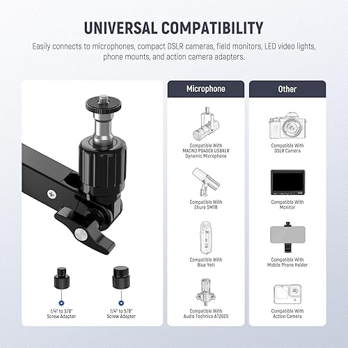 Miniatura 7 de NEEWER Soporte de escritorio con brazo de micrófono de perfil bajo con amortiguación, brazos articulados giratorios de 360 con poste elevado y