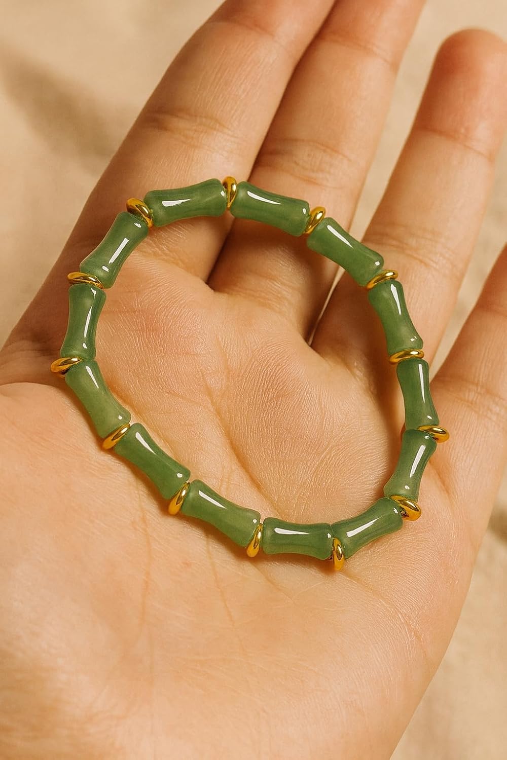 Feng Shui Bracelet, Green Jade Gold Beads Stretch Protection Money Bracelet Wealth For Women Trendy Dainty Waterproof Abundance Rich Fortune Spiritual Jewelry Gift - Image 2