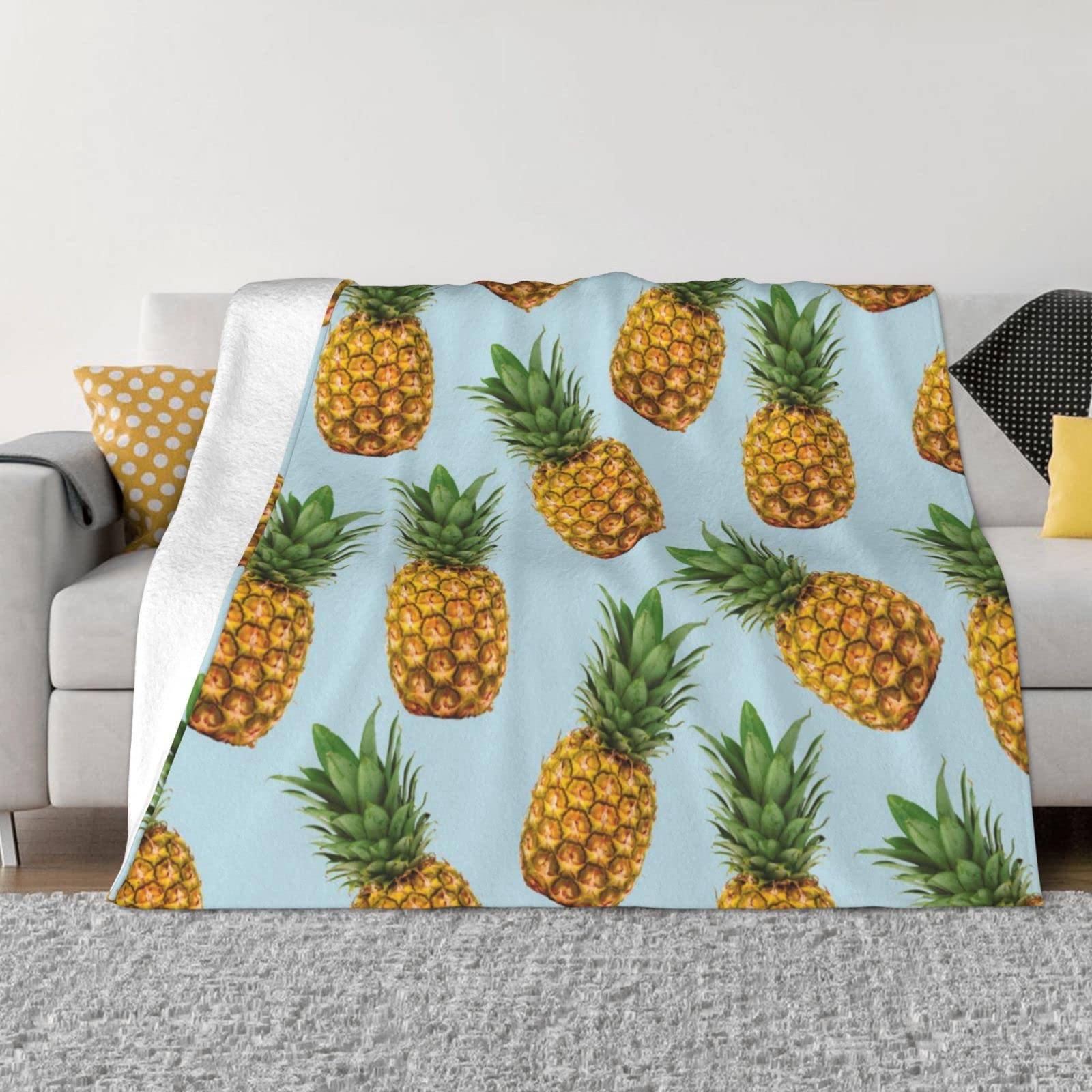 Couverture ananas en flanelle douce de 152x127 cm pour lit et canapé