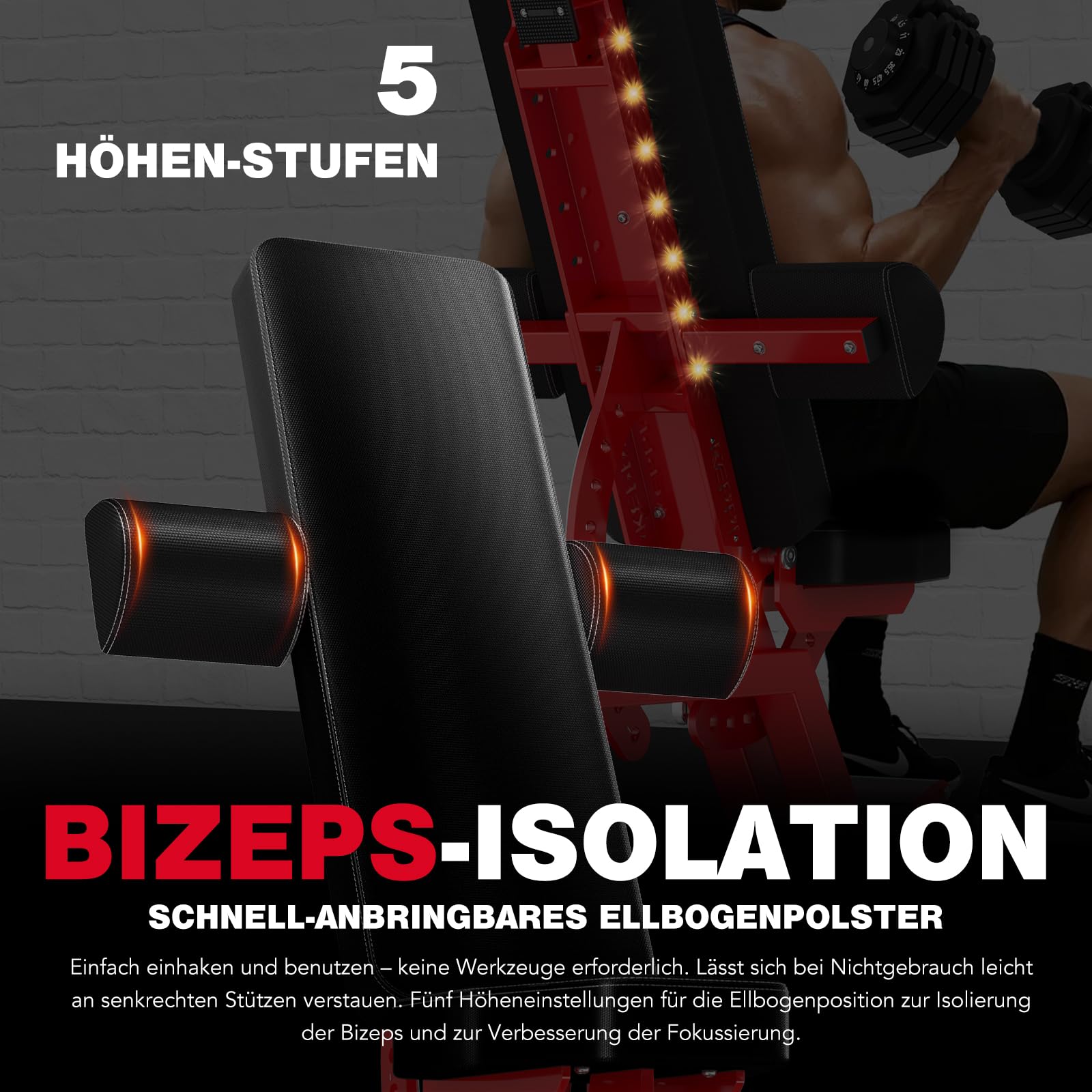 Keppi Hantelbank, 680kg Belastbare Hantelbank Aus Commercial Stahl, 43,2cm Wettkampfhöhe, 11 Rücken + 8 Sitzpositionen FID Design Mit Hochkantlagerung – Bench6000