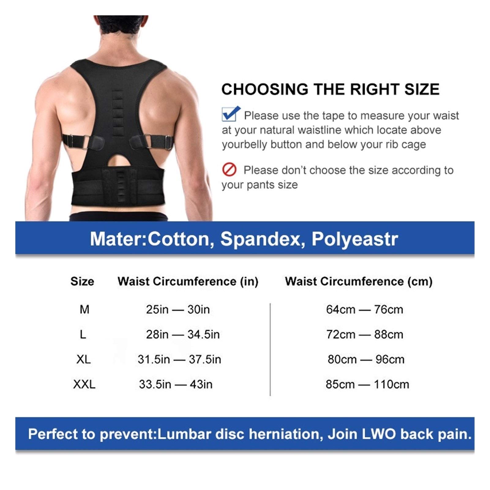 Correttore posturale Magnetico Regolabile per Uomo e Donna, Corsetto per la Schiena, Cintura per la Schiena, Supporto Lombare, correttore Dritto S-4XL