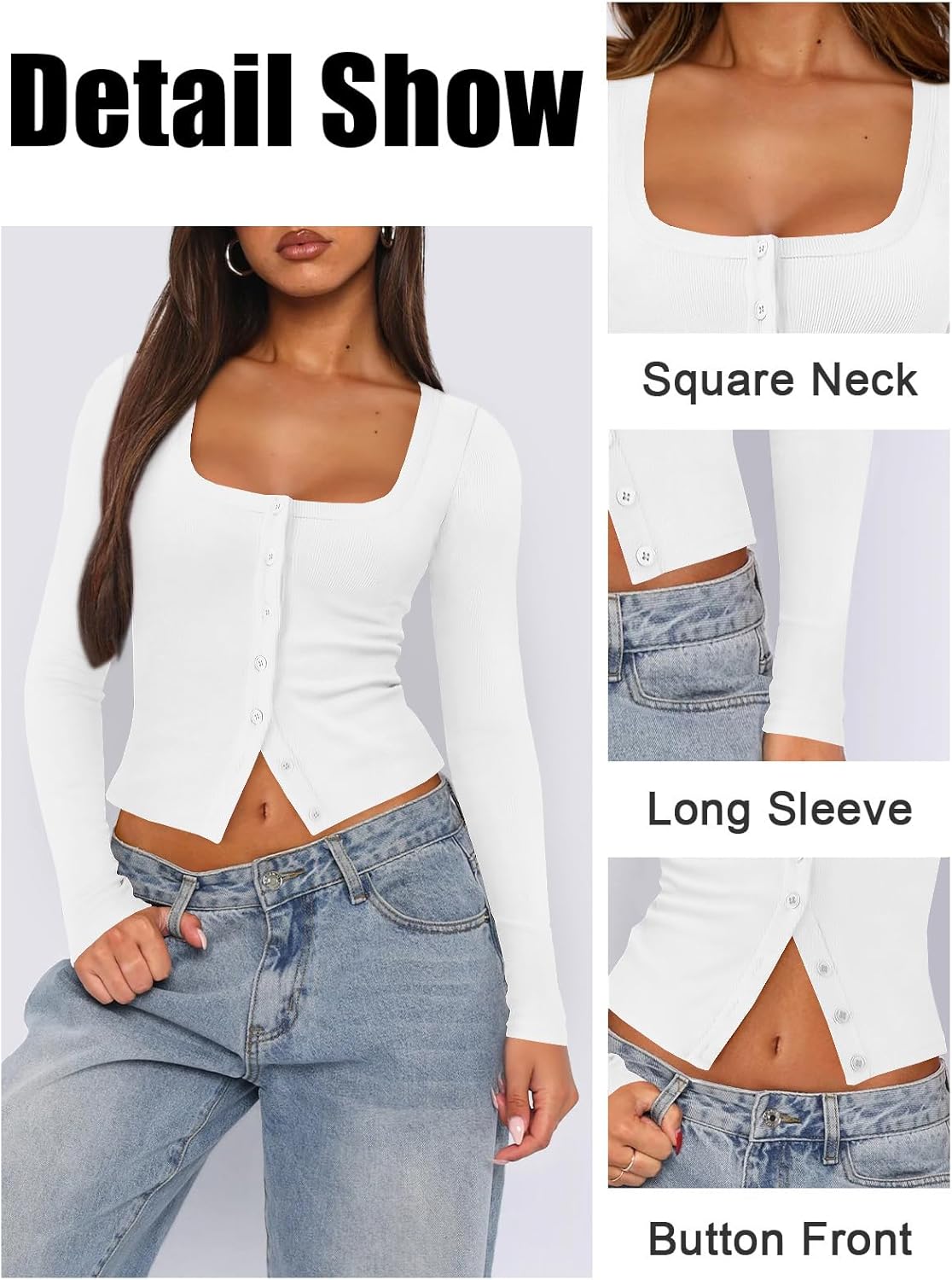 Womens Button Up Tops for Women Knit Ribbed Fitted Button Down Cardigan Long Sleeve Going Out Tops Fall Clothes - Image 4