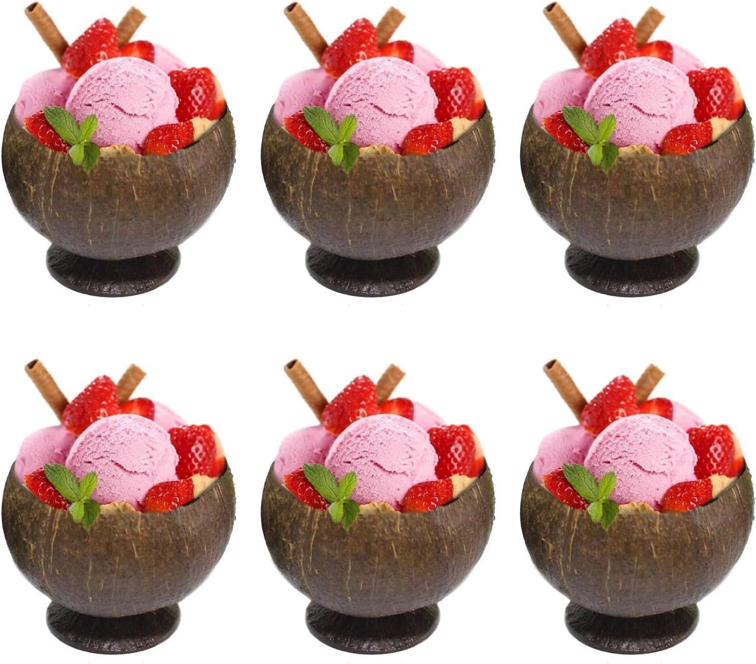 URALFA 6 Pack Natural Coconut Shell Cups, Hawaiian Theme Luau Party Cups Supplies, 12oz