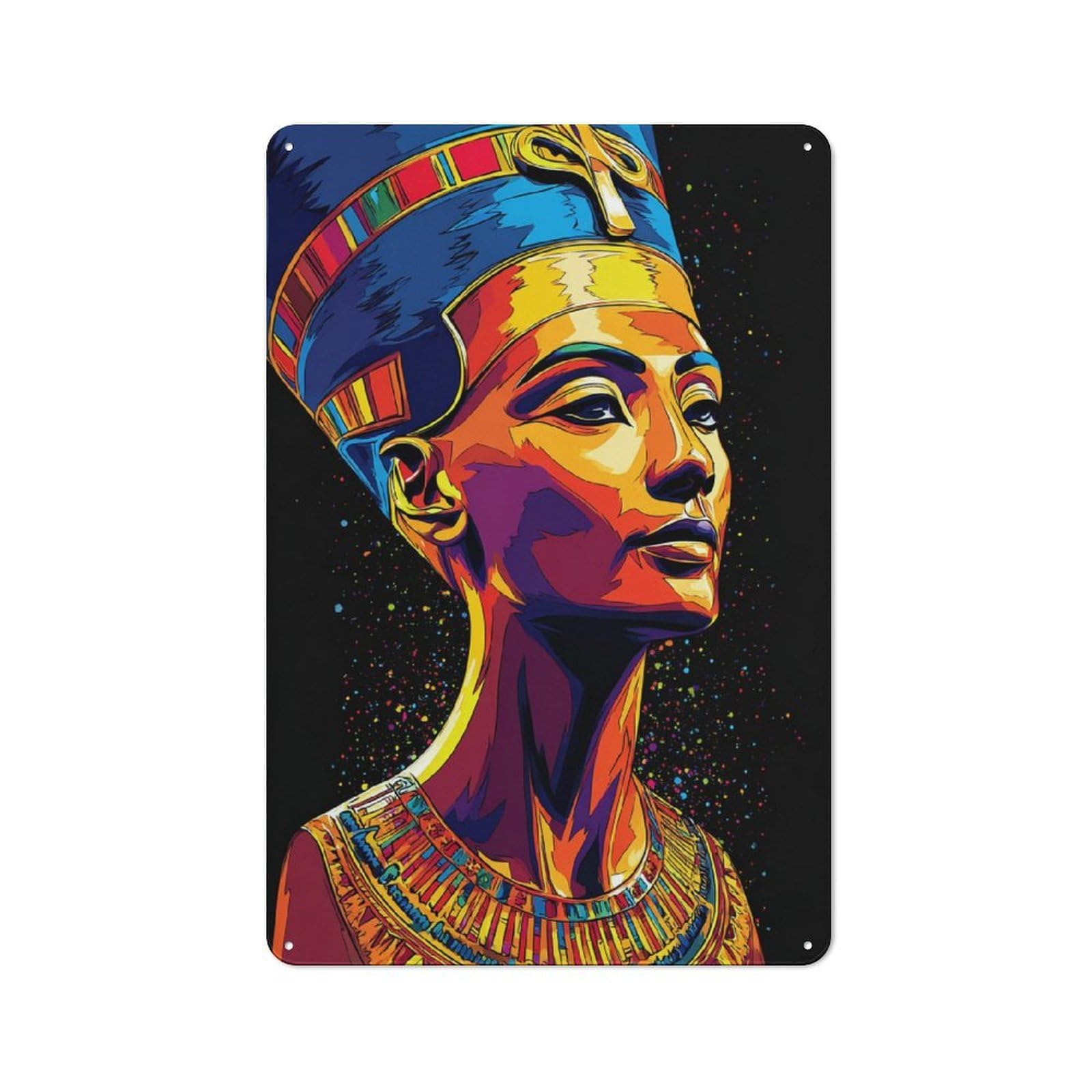 Junmoney Colorful Egyptian Queen Portrait -11 Metal Sign 30X20cm, Vintage Bar Wall Plaque For Diner, Restaurant, Shed Or Kitchen