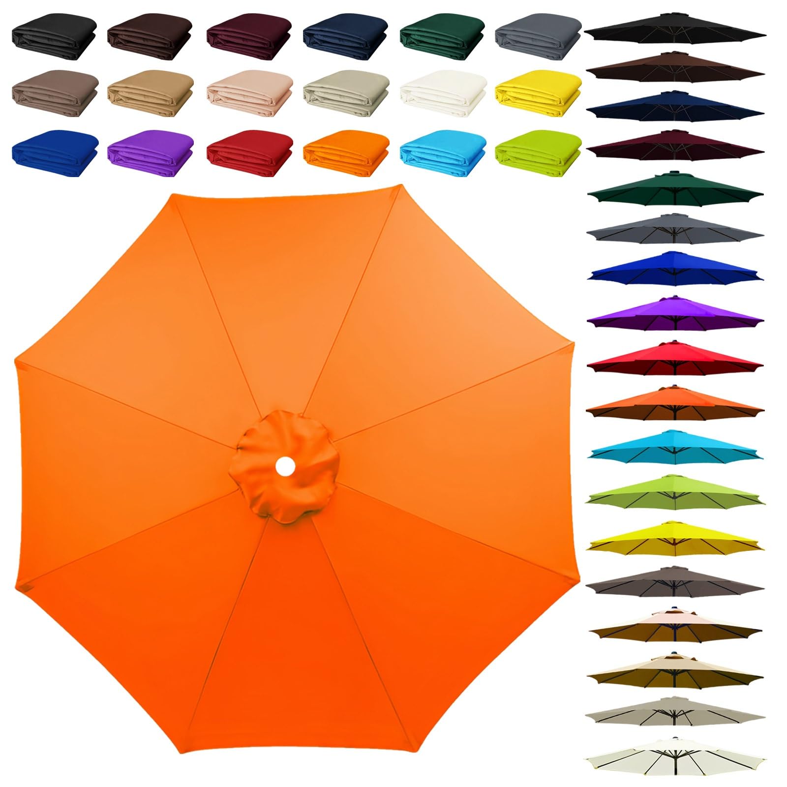 8 Arms Umbrella Replacement Cloth, Parasol Replacement Canopy, Polyester Fabric Parasol Canopy Cover, Breathable, UV Protective, for Garden, Market, Pool, Patio(Orange Color,8 ribs: 2.7m/8.9ft)
