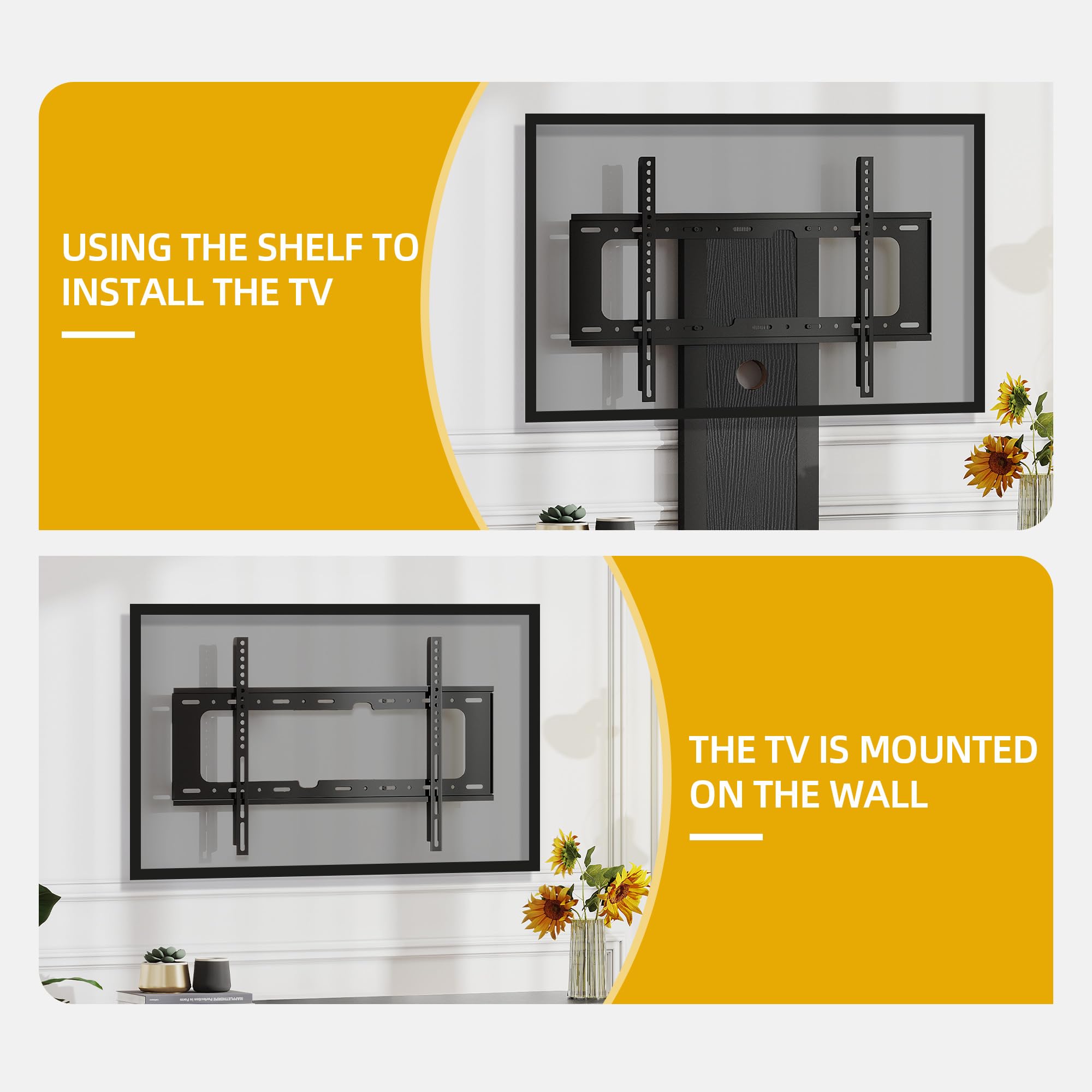 DWVO Black TV Stands for Living Room w/Power Outlet, TV Stand with Mount, LED Entertainment Center for 70/65/60 inch TV, Height Adjustable TV Console Cabinet, Black