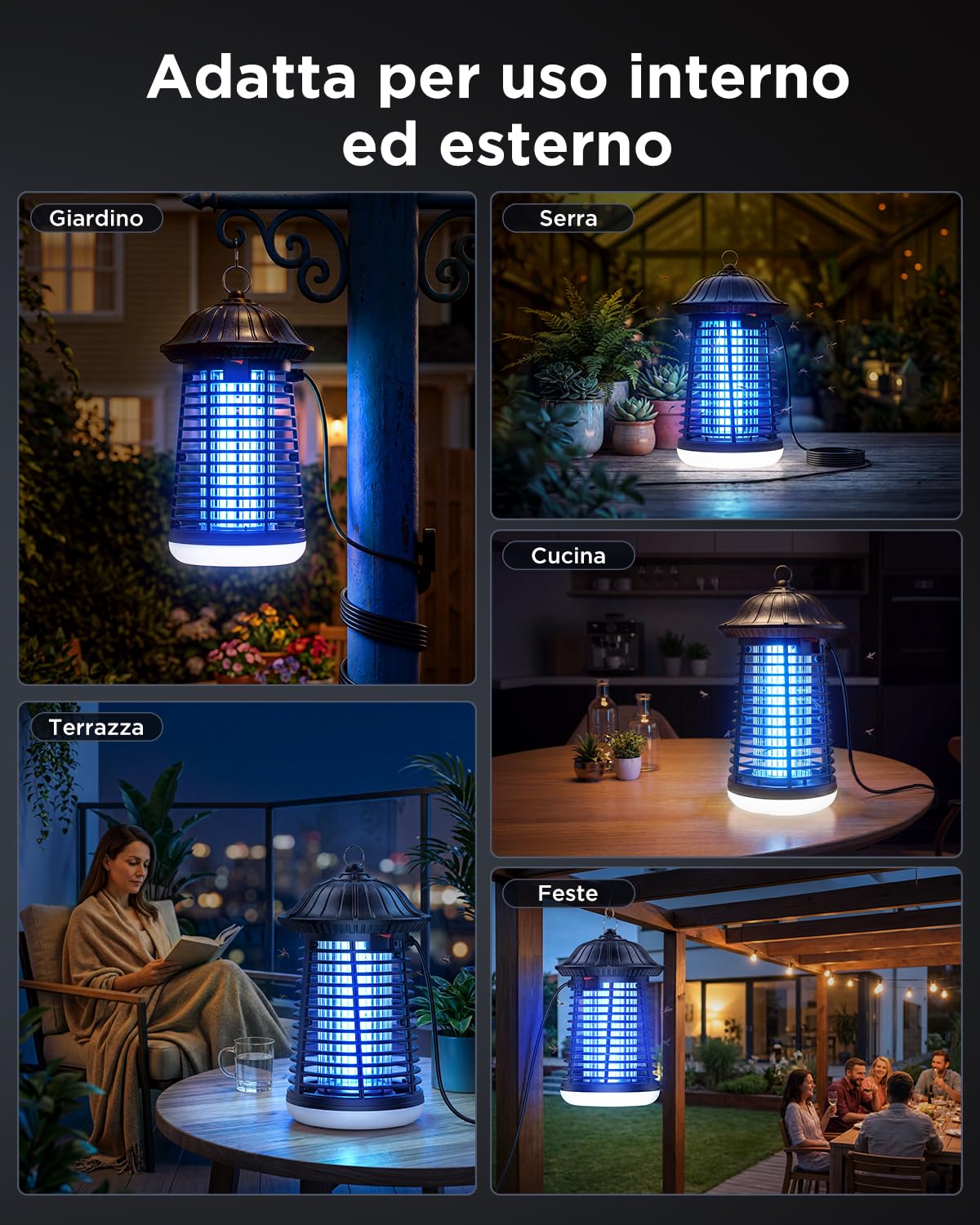VIWAVE Lampada Antizanzare Elettrica, 4200V 15W UV Zanzariera con Luce LED, Antizanzare da Interno ed Esterno Impermeabile IPX4, Trappola Zanzare, Zanzare Elettrico per Casa Giardino Cucina