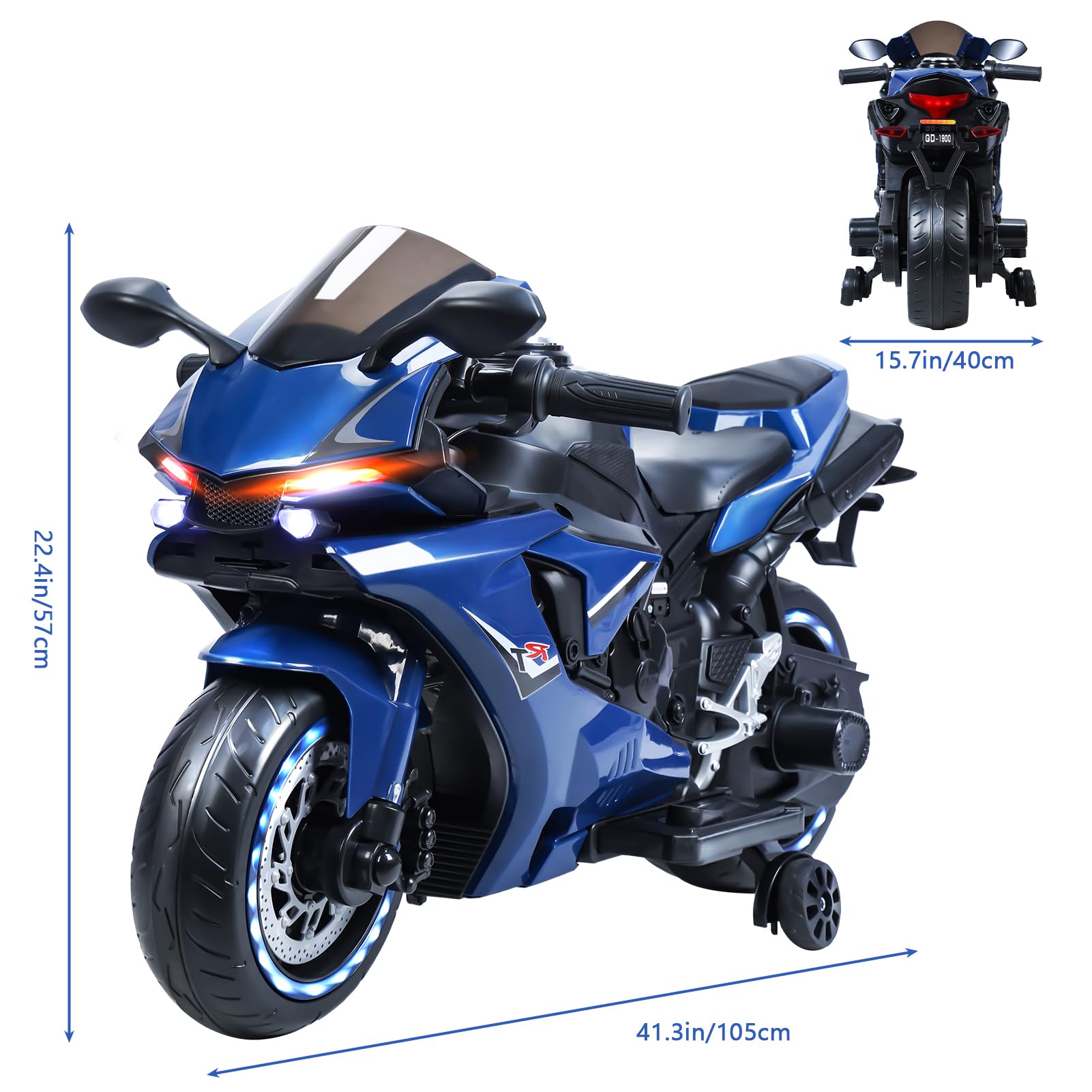 12V Electric Motorcycle for Kids,Kids Motorcycle with Training Wheels, Bikes for with LED Lights, Up to 9 MPH,Electric Bike for 3-8 Year Olds (Blue)