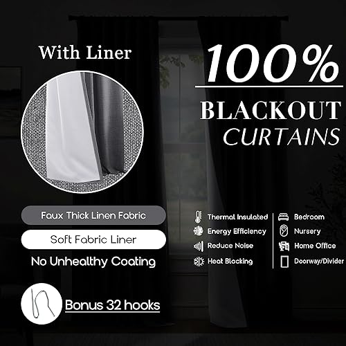 Miniatura 42 de PANELSBURG Cortina de techo para cortinas de 102 pulgadas de largo, cortina de piso a techo, cortinas opacas plisadas para dormitorio, sala