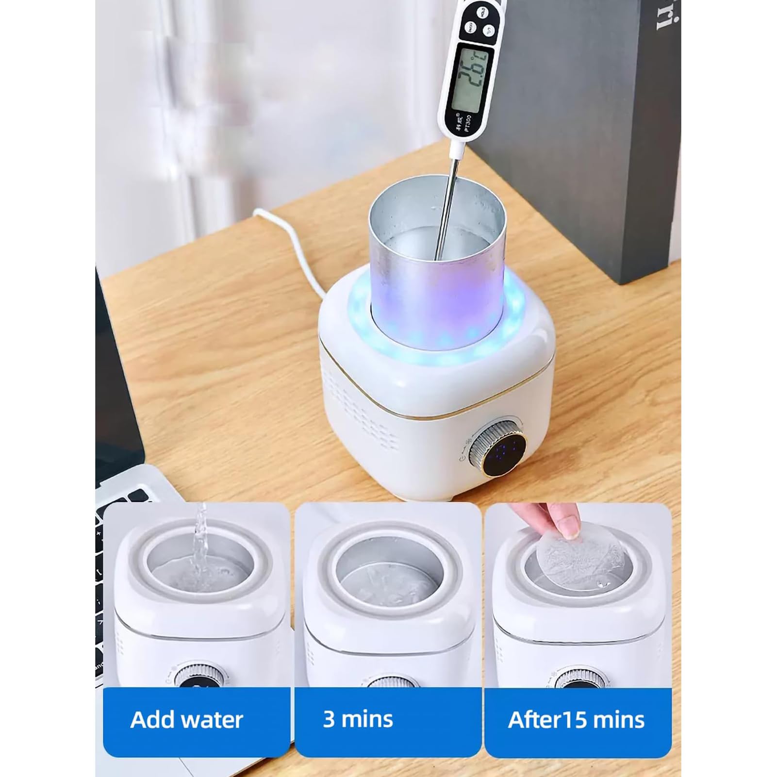 Tazza Refrigerante per Bevande, Tazza Elettrica Refrigerante da 300Ml con Copertura Isolante e Modalità Doppia Caldo e Freddo, Controllo della Temperatura con Manopola da -1 a 70°C, Display Digitale
