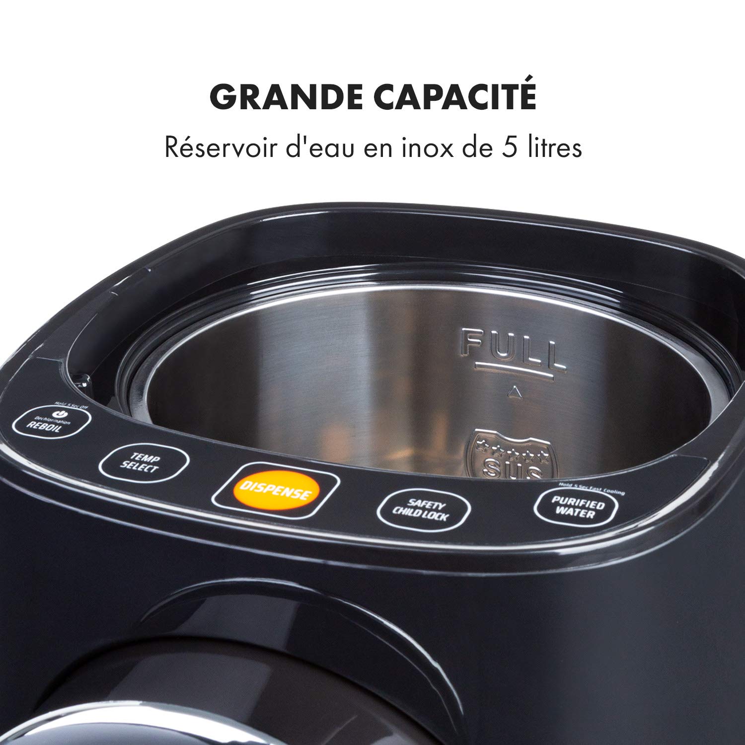 Klarstein Hot Spring Plus - Distributeur d'eau chaude : réservoir d'eau: 5L, écran LCD, températures: 45-95 °C, réservoir d'eau en inox, sécurité enfants et anti-surchauffe, noir