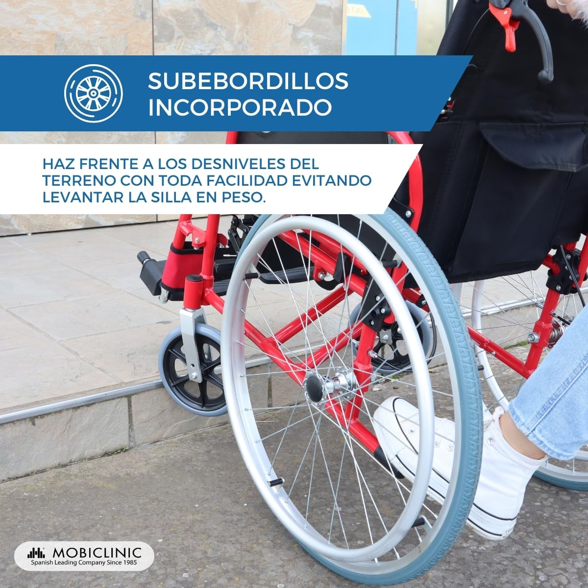 Mobiclinic®, Silla de ruedas plegable, Aluminio, Doble sistema frenado, Reposapiés abatibles y extraíbles, Reposabrazos, Respaldo partido, Asiento 44 cm, Ultraligera