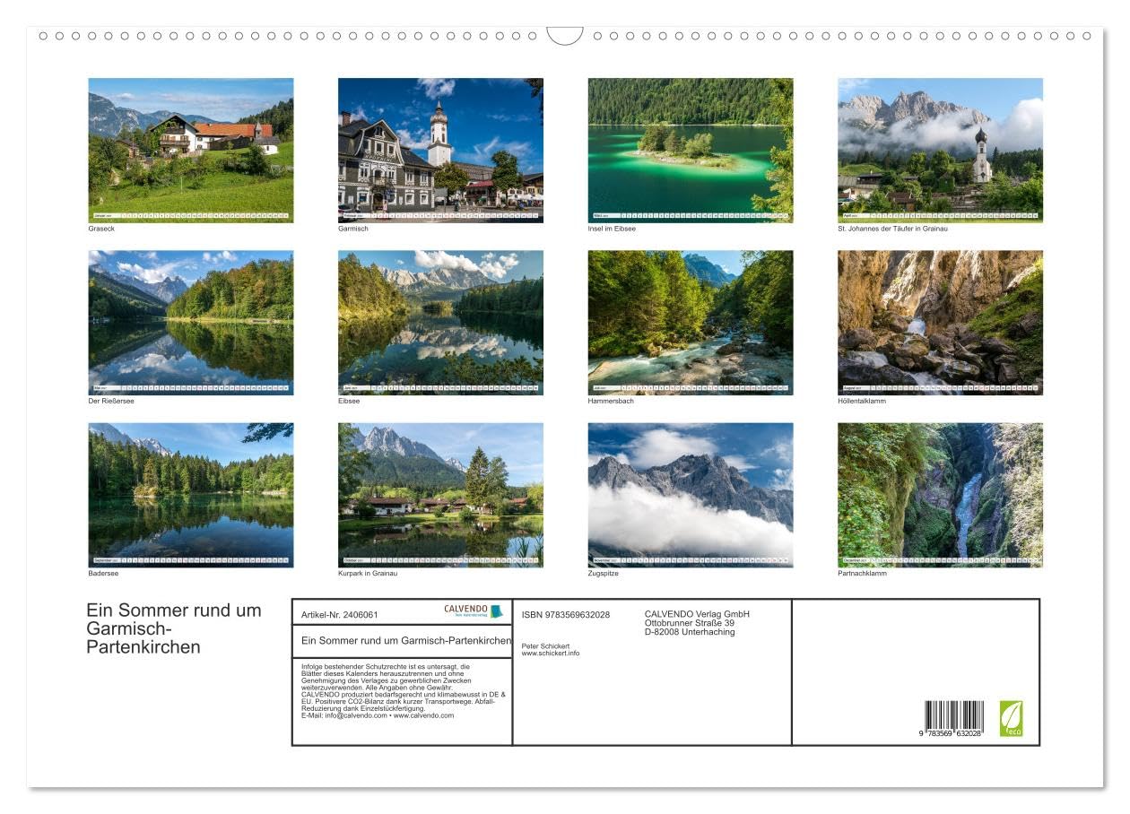CALVENDO - Ein Sommer rund um Garmisch-Partenkirchen (Wandkalender 2027 DIN A2 quer), Monatskalender: Eine der schönsten Gegenden Deutschlands in einem Kalender vom Reisefotografen Peter Schickert.