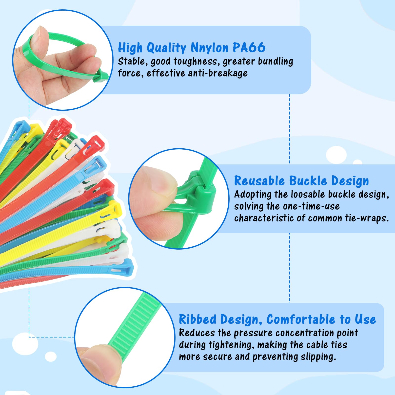 JRJRN 100Pcs Cable Ties Coloured Mixed, 300mm X 8mm Strong Nylon Zip Ties - Image 3