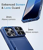 Vista 6 de Funda para iPhone 16 Pro Max con tarjetero (4-5 tarjetas), funda deslizante para cámara y protección de grado militar, a prueba de golpes, Azul