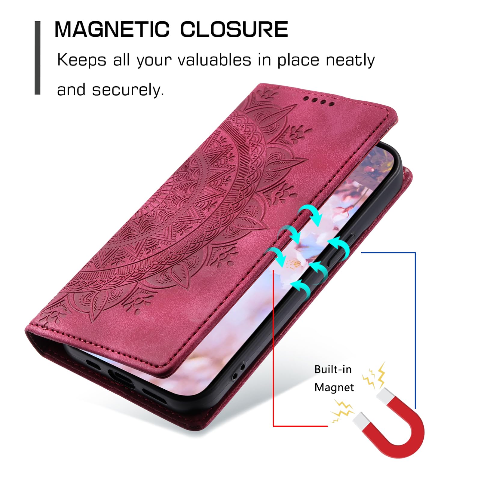 Etui z klapką do Samsung Galaxy A16 5G, etui w ze skóry PU z przegródkami na karty, Odporna na Wstrząsy Obudowa Etui z do Samsung A16 5G (Retro Czerwony)