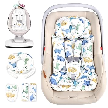 TANOFAR Infant Car Seat Insert with Removable Cushion for Baby Boys, Reversible Newborn Carseat Insert for Baby Head Body Support, Fits for Stroller, Baby Swing, Bouncer Dinosaur