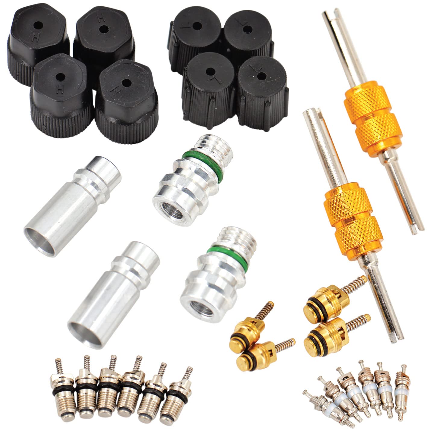 Mobling Air Conditioning Valve Core Kit [30 Pcs] | for R12 or R134a | with Seal Caps for A/C Refrigeration & AC Service Valves | Car & HVAC AC System