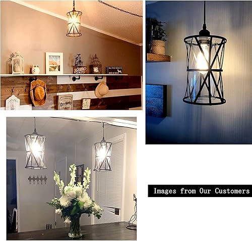 Miniatura 6 de HMVPL Lámpara colgante con enchufe de granja, lámpara de estilo swag para exteriores con cable de encendidoapagado regulador de intensidad, lámpara