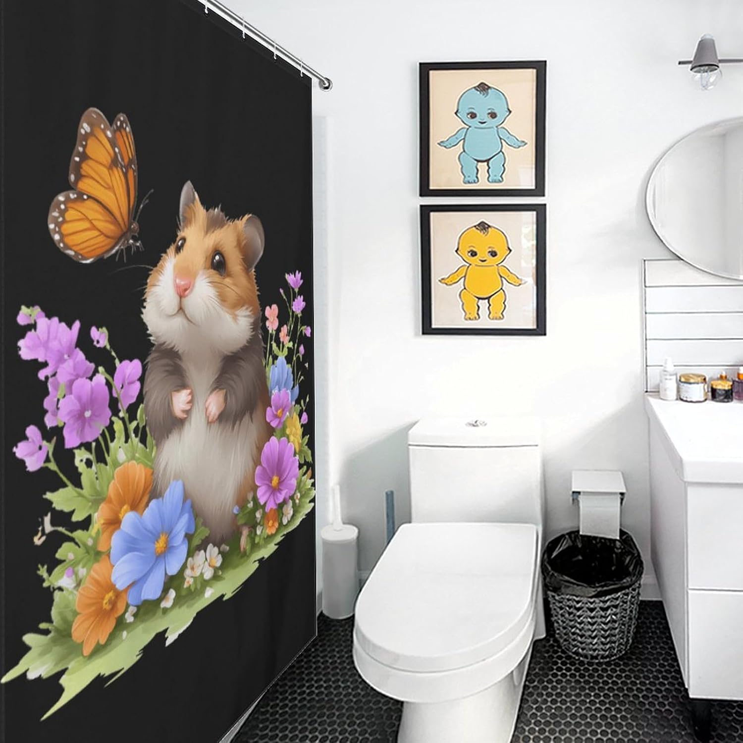 Hamster Butterfly Rat Shower Curtain 46.85x70.87Inch（119x180cm） Polyester Bath Curtain Shower Curtains Printed Decorative
