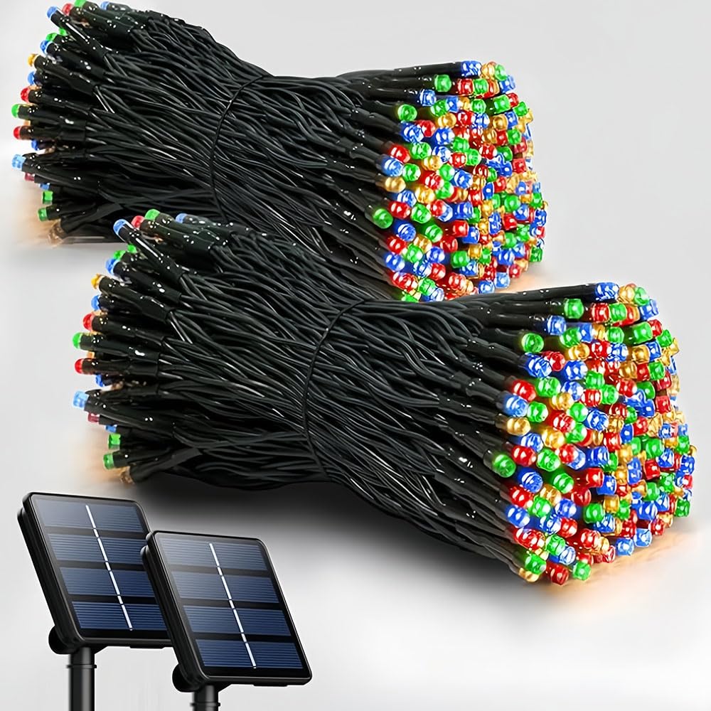 Treer Solar Outdoor Fairy Lights, 2 Pieces Solar Powered Garden Lights - IP65 Waterproof, Outside Garden Ornaments Outdoor LED String Lighting for Patio Yard Party Wedding (Colorful,22m 200 Lights)