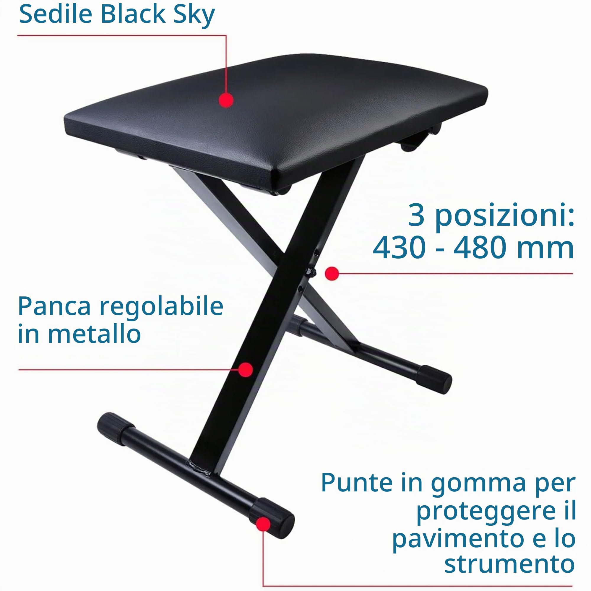 Set Scolastico per Casio CDP-S110 Nero Piano Digitale 88 Tasti Pesati - Completo di Stand a X, Panchetta Regolabile, Alimentatore e Pedale