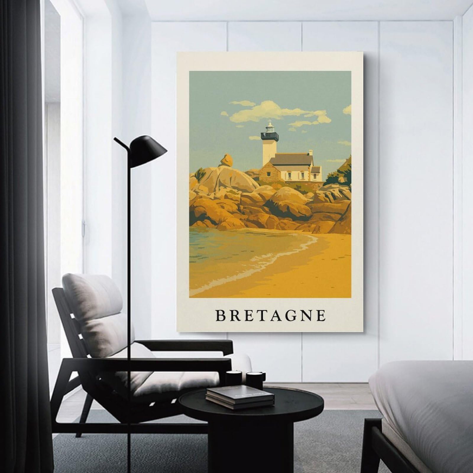 Junmoney Bretagne Lighthouse Coastal Scene Art Print Wall Art Print, 24x36inch(60x90cm), for Front Hall, Corridor Or Welcome Spaces, Wall Decor to Refresh Empty Corners