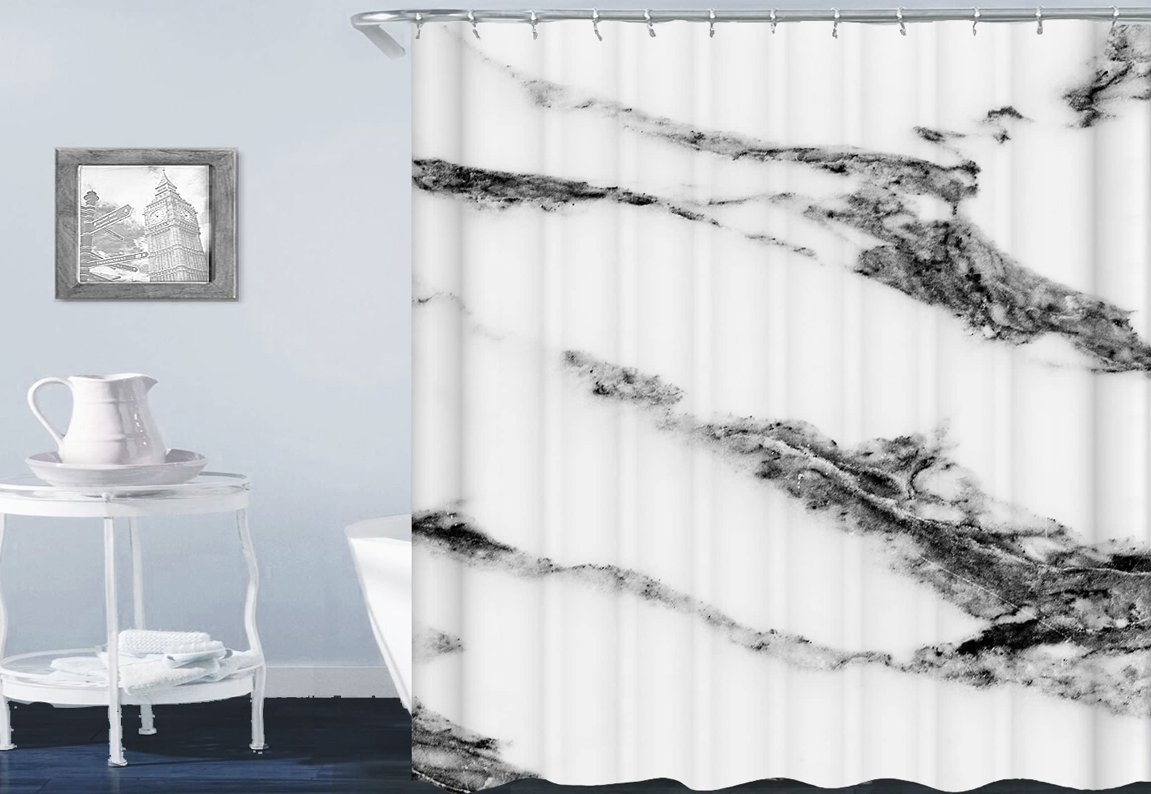 Rideau de douche blanc gris 165x200cm imperméable en polyester