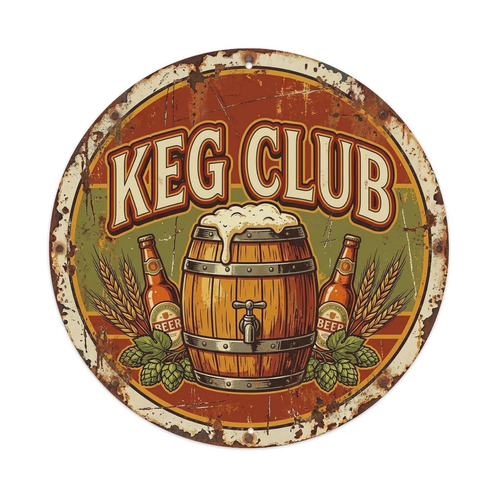 Vintage Beer Barware Keg Club Retro Bar for Pub Vintage Metal Tin Sign Plaque Wall Decor for Cafe, Club Bar, Office, Garden Metal Poster 8x8Inch