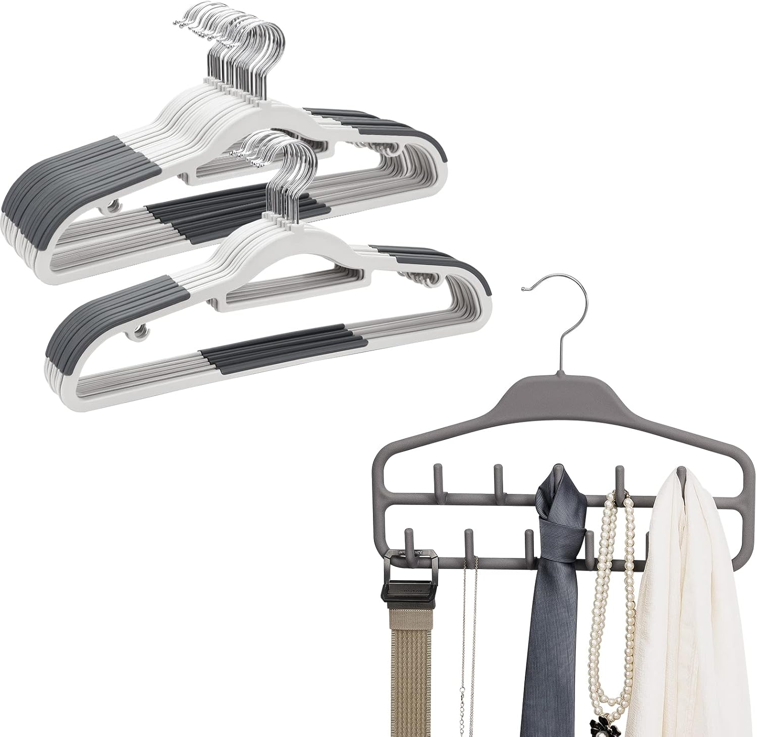 ELONG HOME Belt Hanger Rack Holder for Closet, Grey, and Plastic Hangers 30 Pack