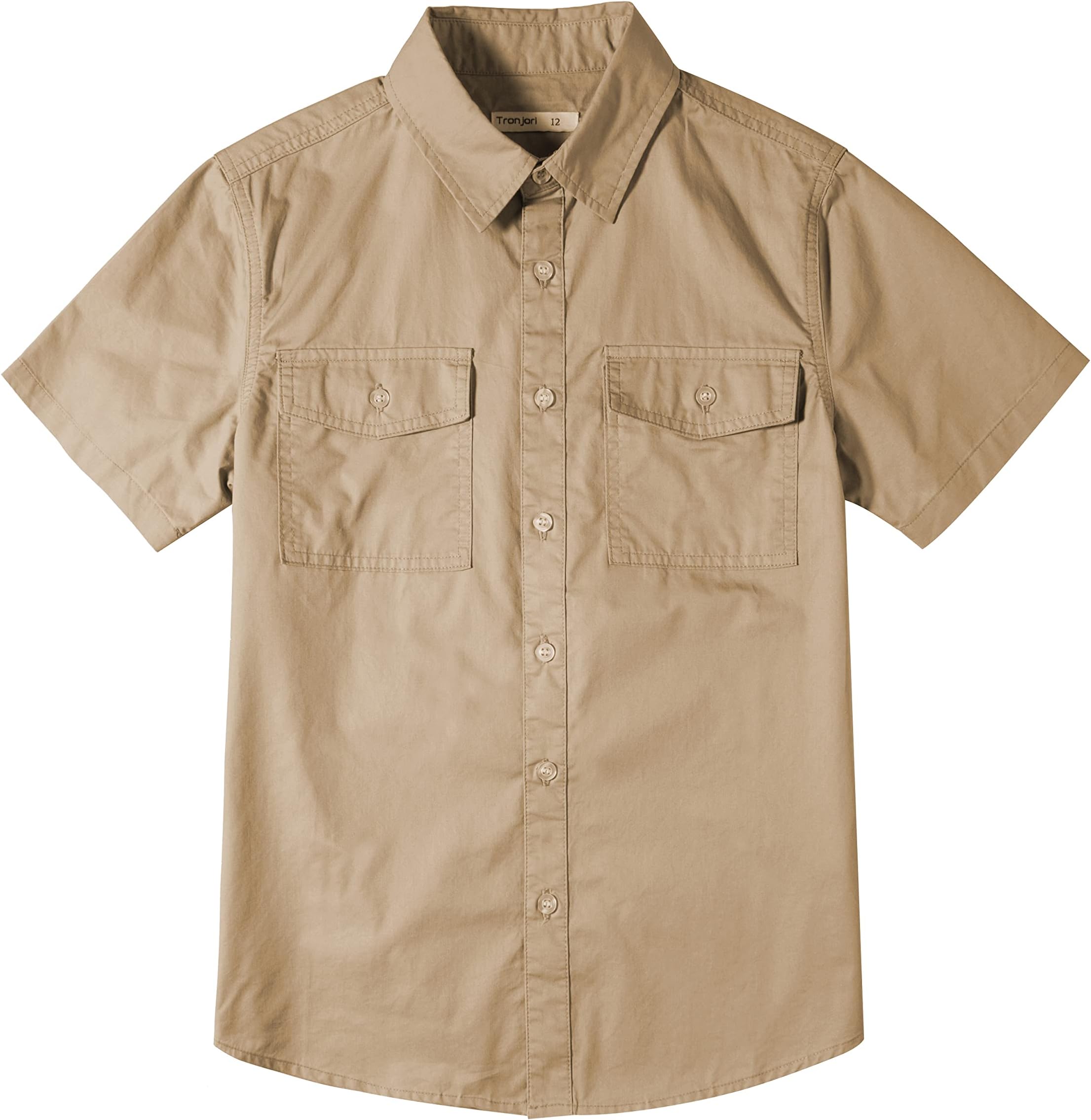 Boys Short Sleeve Button Down Casual Woven Shirt Two Pockets