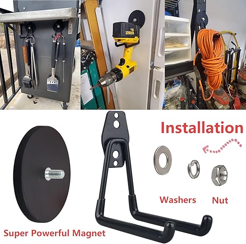 Miniatura 5 de MUTUACTOR Ganchos magnéticos grandes, 2 ganchos de almacenamiento magnéticos súper fuertes para herramientas colgantes, ganchos de almacenamiento