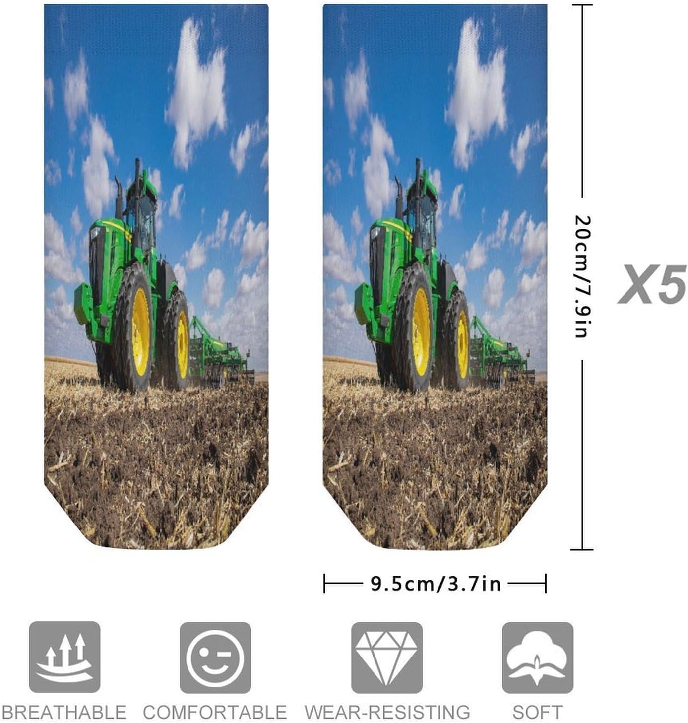Tractor Farm Ankle Socks for Men Women 5 Pairs