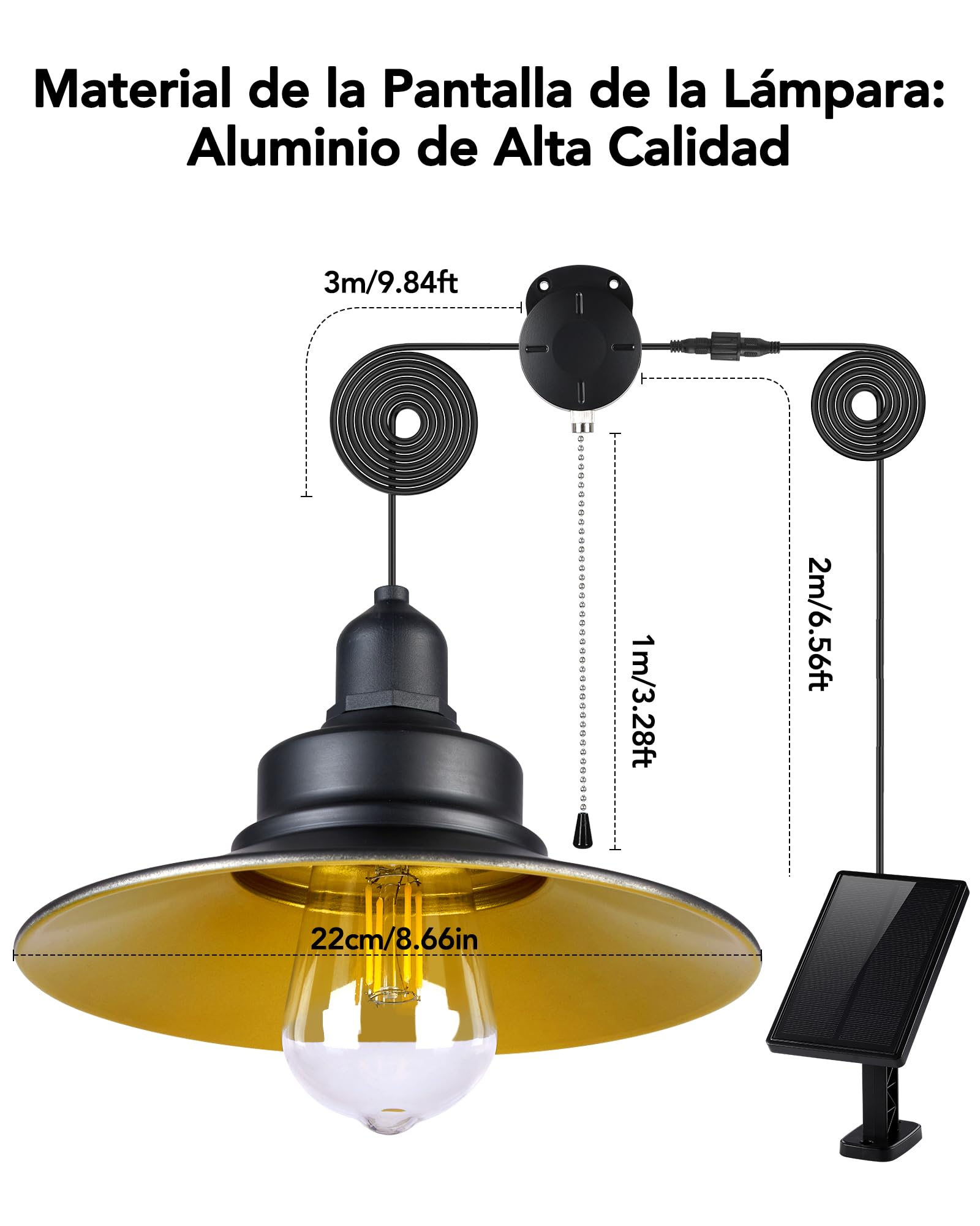 Lámpara Solar Interiorinterior Colgantes, IP65 Impermeable con Interruptor de Tirón Lampara Solar Exterior, Iluminación para Pabellón para Jardín, Terraza, Pabellón