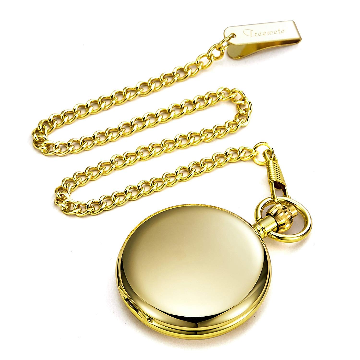 TREEWETO Montre de poche mécanique pour homme et femme - Doré/argenté - Avec chaîne
