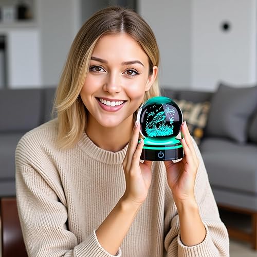 Miniatura 6 de Figura de bola de cristal de tortuga marina 3D con base LED, tortuga marina láser, regalos para mujeres y hombres en Navidad, cumpleaños, bola de