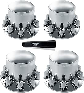 TORQUE 4 Pack of Rear Axle Wheel Cover 33mm Screw-on Lug Nut Cover for Semi Truck (Chrome Plated ABS Plastic) (Universal Fit) (TR584-TWC)