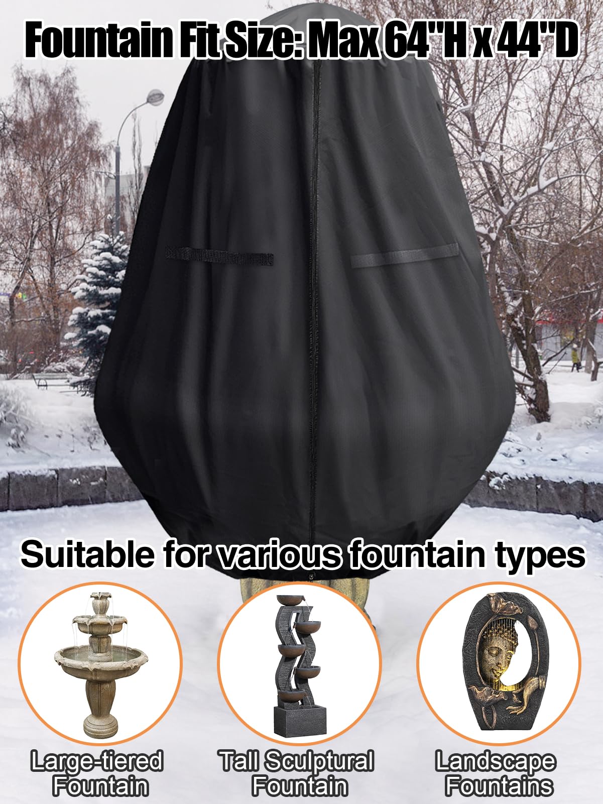 Housse de protection fontaine jardin Oxford 420D 122 x 172 cm résistante intempéries fermeture éclair cordon serrage