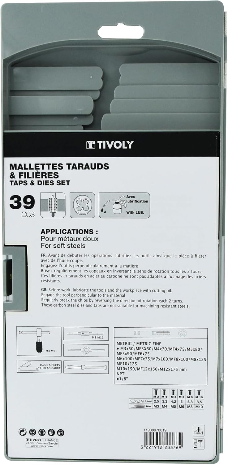 TIVOLY - 39-Piece Tapping and Threading Set - For Soft Metals and Plastics - Metric Pitch Threading - For Occasional Use