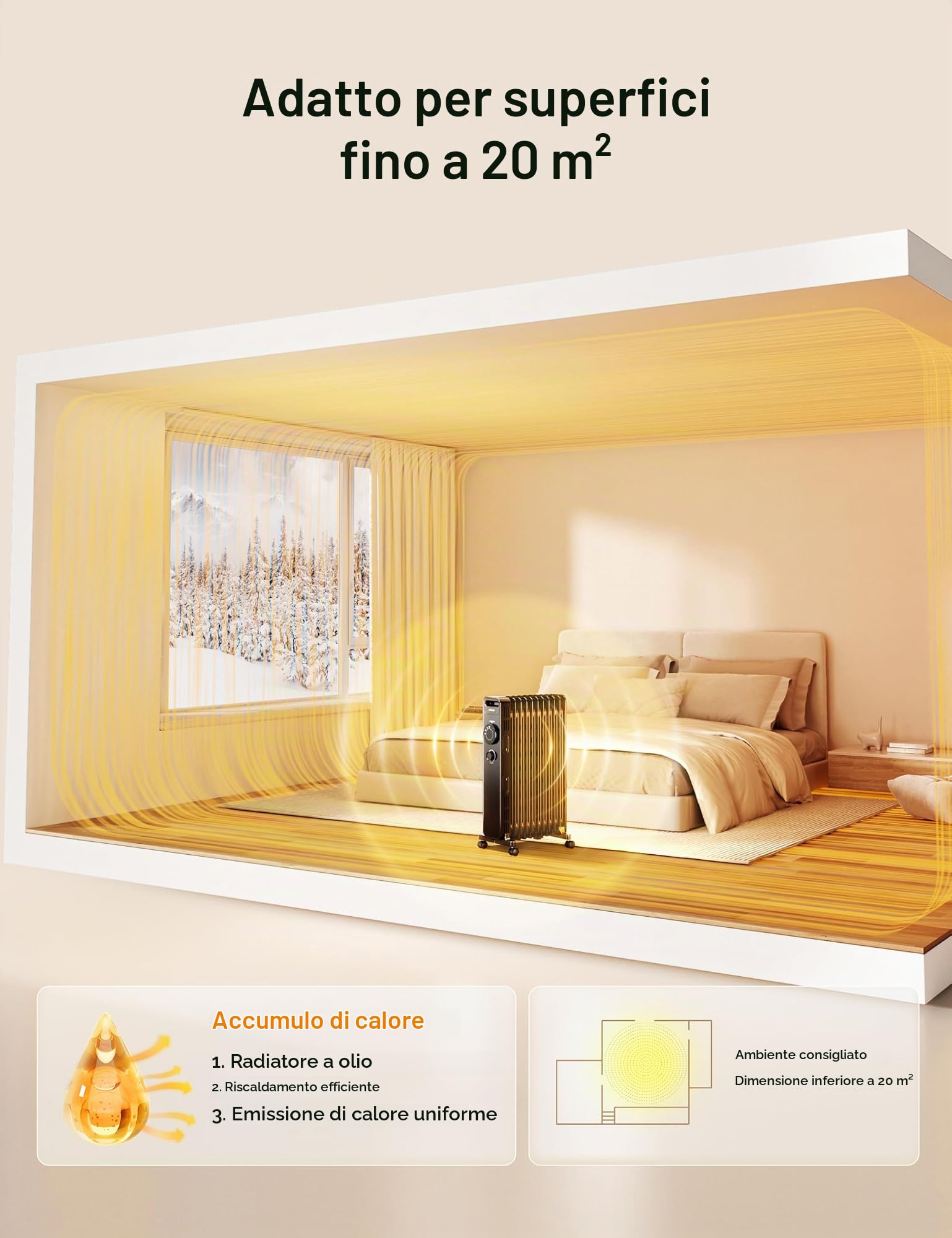 Pelonis Radiatore a Olio con Termostato Regolabile, Radiatore Elettrico con 3 Livelli di Calore, Protezione Contro il Surriscaldamento e l'Inclinazione, 6 Alette, Efficienza Energetica