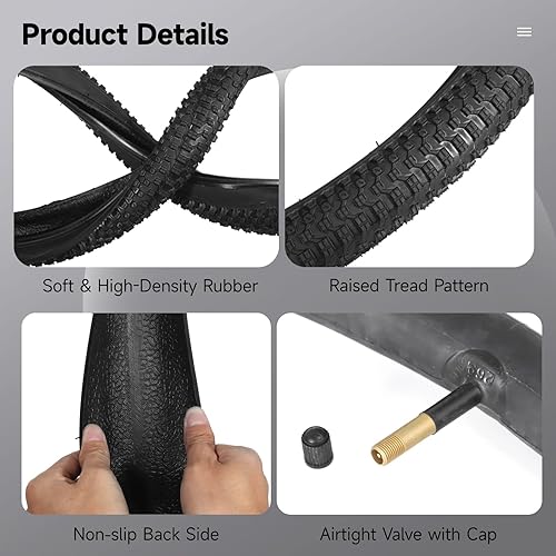 Miniatura 4 de Juego de neumáticos y tubos de bicicleta de 20 x 1.95, paquete de 2 neumáticos de bicicleta de montaña de 20 pulgadas con tubos interiores de 20 x