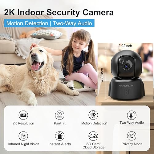 Miniatura 2 de GOLSPARK Cámara para perros y mascotas para seguridad en el hogar 2K, cámara WiFi de 2.4 GHz, monitor de bebé para habitación con detección de