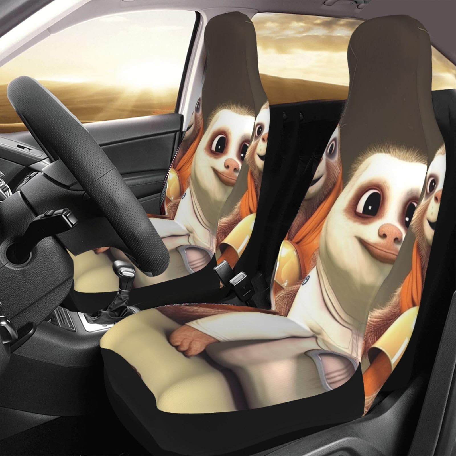 Set di 2 coprisedili anteriori per auto, lavabili, con divertente stampa animalier, universali, adatti per accessori auto