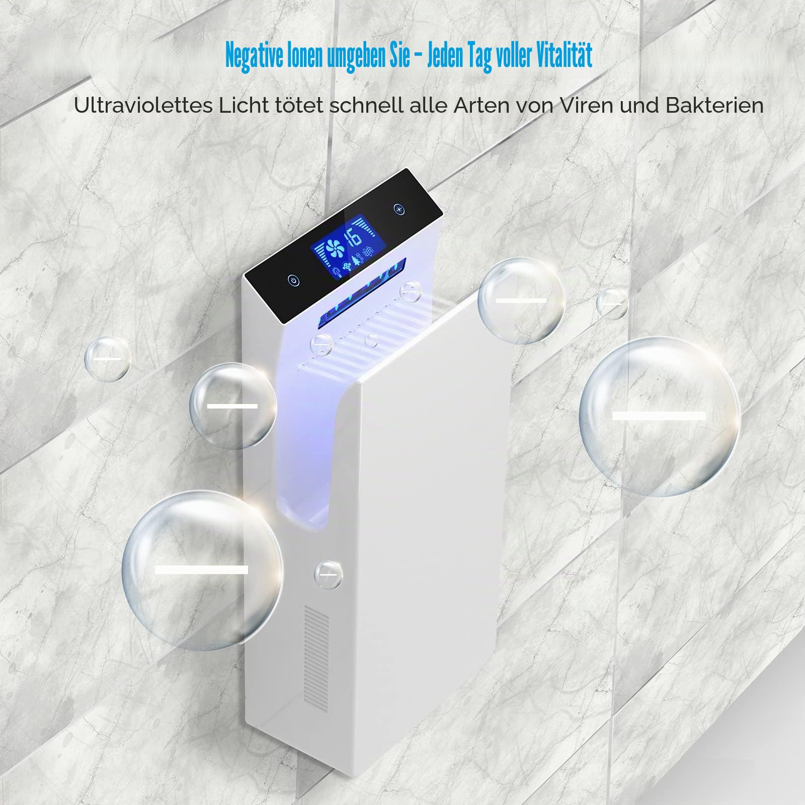QL Händetrockner Elektrisch 1350W mit UVC-Sterilisation HEPA-Filter LCD-Anzeige Anionen-Funktion Weiß